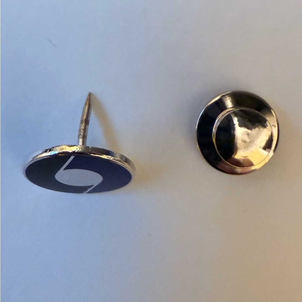 Silver, Black, and blue tie tack